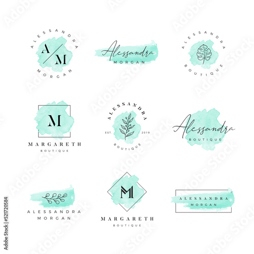 Minimalist feminine watercolor hand drawn logo