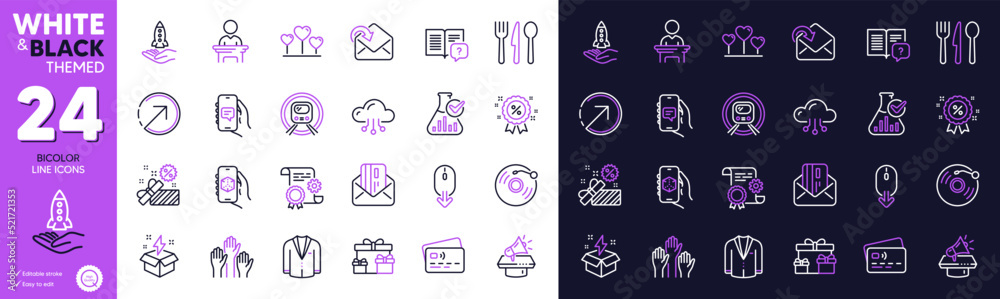 Food, 3d app and Crowdfunding line icons for website, printing. Collection of Chemistry lab, Discount, Megaphone icons. Construction document, Instruction manual, Direction web elements. Vector Food, 3d app and Crowdfunding line icons for website, printing. Collection of Chemistry lab, Discount, Megaphone icons. Construction document, Instruction manual, Direction web elements. Vector