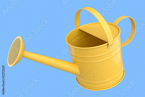 Watering can on blue background. 3d render concept of gardening equipment tools