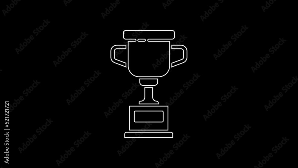 White line Award cup icon isolated on black background. Winner trophy symbol. Championship or competition trophy. Sports achievement sign. 4K Video motion graphic animation White line Award cup icon isolated on black background. Winner trophy symbol. Championship or competition trophy. Sports achievement sign. 4K Video motion graphic animation
