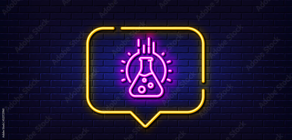 Neon light speech bubble. Chemistry lab line icon. Laboratory flask sign. Analysis symbol. Neon light background. Chemistry lab glow line. Brick wall banner. Vector Neon light speech bubble. Chemistry lab line icon. Laboratory flask sign. Analysis symbol. Neon light background. Chemistry lab glow line. Brick wall banner. Vector