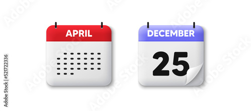 Calendar date 3d icon. 25th day of the month icon. Event schedule date. Meeting appointment time. Agenda plan, Month schedule 3d calendar and Time planner. 25th day day reminder. Vector