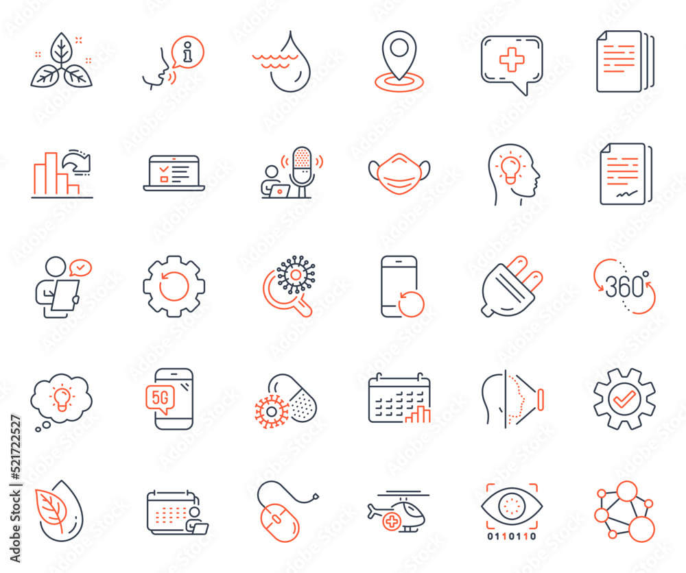 Science icons set. Included icon as Web lectures, Electric plug and Accounting web elements. Decreasing graph, 5g phone, Artificial intelligence icons. Medical chat, Recovery gear. Vector Science icons set. Included icon as Web lectures, Electric plug and Accounting web elements. Decreasing graph, 5g phone, Artificial intelligence icons. Medical chat, Recovery gear. Vector