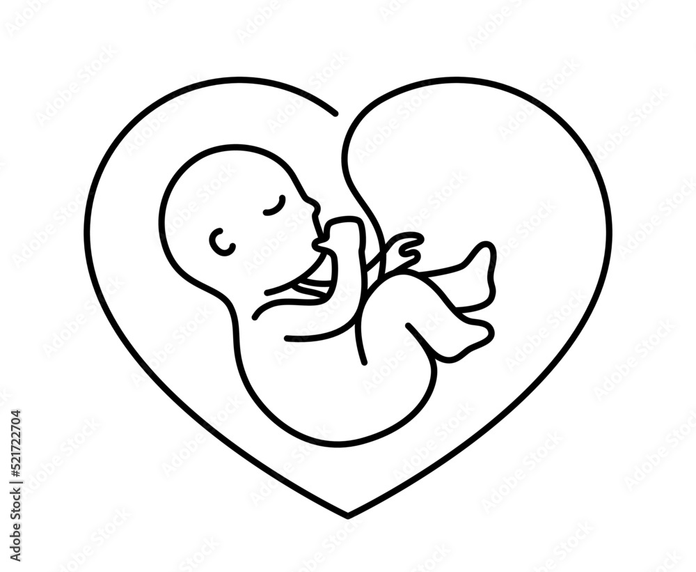 Fetus baby in heart shape outline editable stroke vector illustration Fetus baby in heart shape outline editable stroke vector illustration
