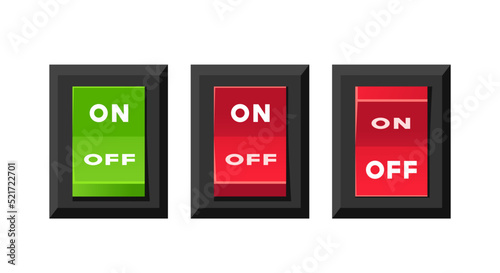 Set with realistic 3d style on and off toggle switch button retro icon vector illustration