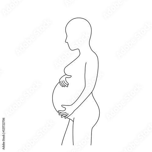 Pregnant impersonal woman outline style vector illustration