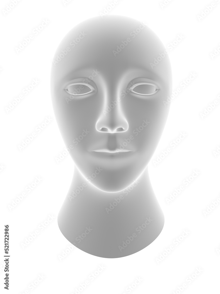 Model of head on white background. 3D Illustration.