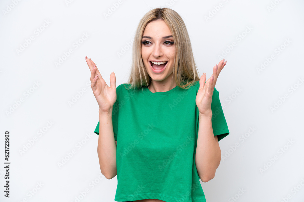 Pretty blonde woman isolated on white background with surprise facial expression Pretty blonde woman isolated on white background with surprise facial expression