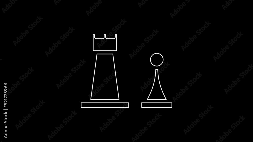 White line Chess icon isolated on black background. Business strategy. Game, management, finance. 4K Video motion graphic animation