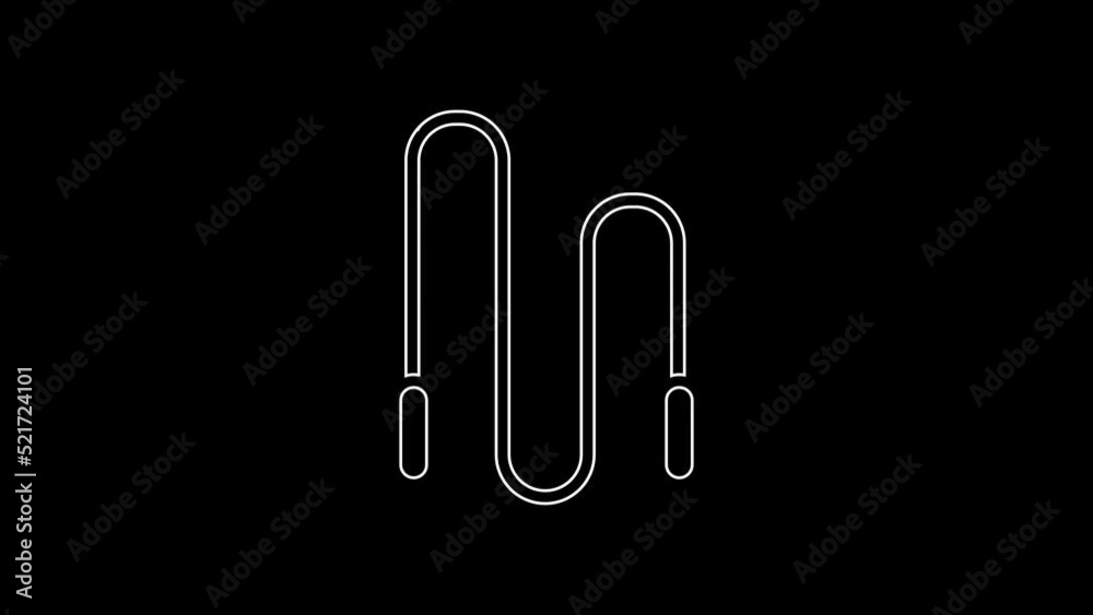 White line Jump rope icon isolated on black background. Skipping rope. Sport equipment. 4K Video motion graphic animation White line Jump rope icon isolated on black background. Skipping rope. Sport equipment. 4K Video motion graphic animation