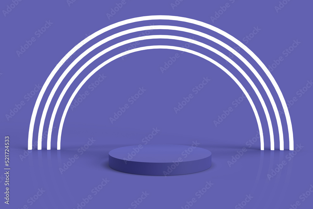 Obraz premium purple product display podium and neon arches. 3d render. Stage for product design.