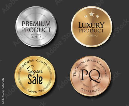 Collection of different gold color conical gradient premium quality badges 