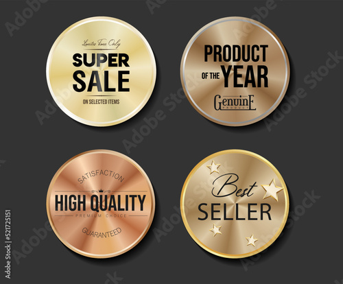 Collection of different gold color conical gradient premium quality badges 
