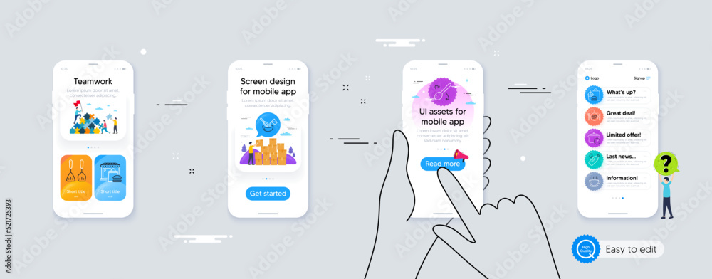 Set of Romantic dinner, Cooking cutlery and Coffee cup line icons. Phone ui interface. Include Fast food, Water bottle, Cooking spoon icons. Boiling pan, Food market web elements. Vector