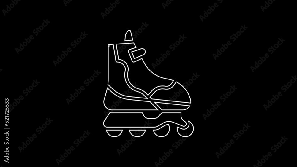 White line Roller skate icon isolated on black background. 4K Video motion graphic animation White line Roller skate icon isolated on black background. 4K Video motion graphic animation
