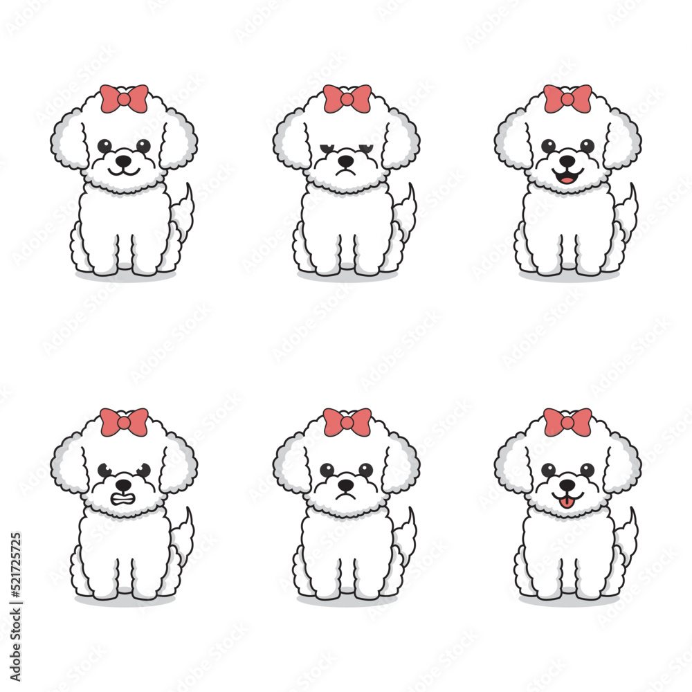 Set of poodle dogs with pink bow
