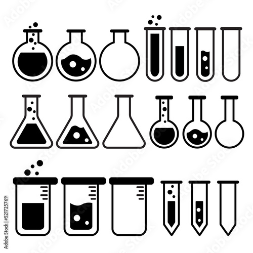 Test tubes black icons set