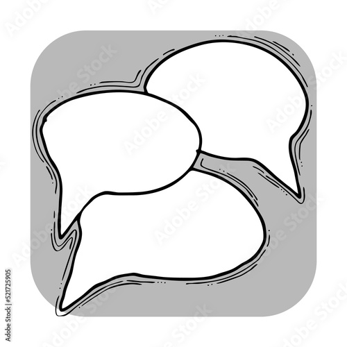 Speech bubble for chat communication symbol. Empty background balloon talk cloud for message chatting. Comic cartoon element. Hand drawn retro vintage illustration. Simple line drawing.