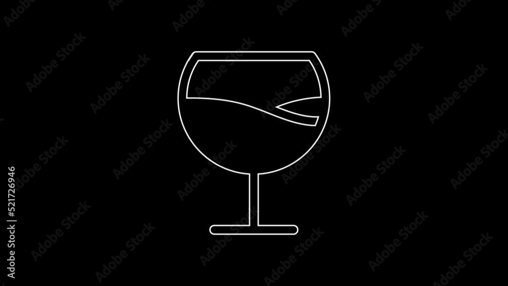 White line Wine glass icon isolated on black background. Wineglass sign. 4K Video motion graphic animation White line Wine glass icon isolated on black background. Wineglass sign. 4K Video motion graphic animation