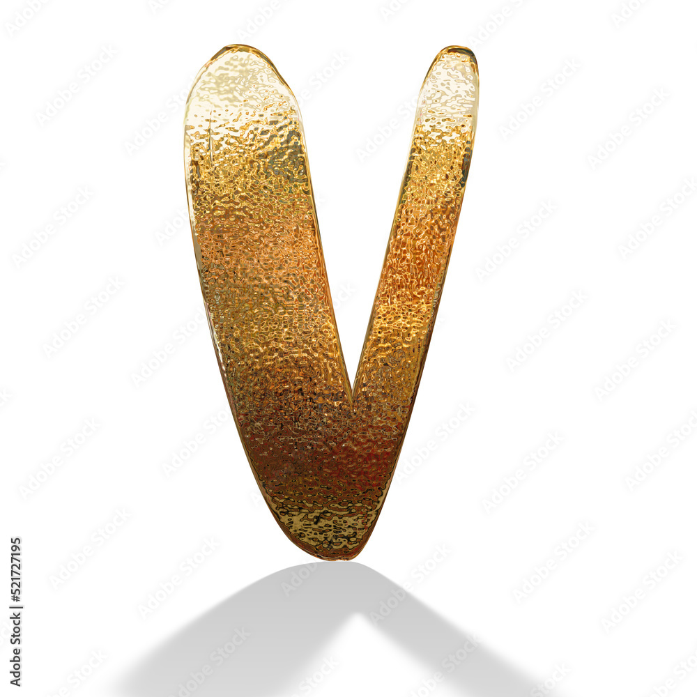 3d gold metal letter V with shadow isolated white background 3d gold metal letter V with shadow isolated white background