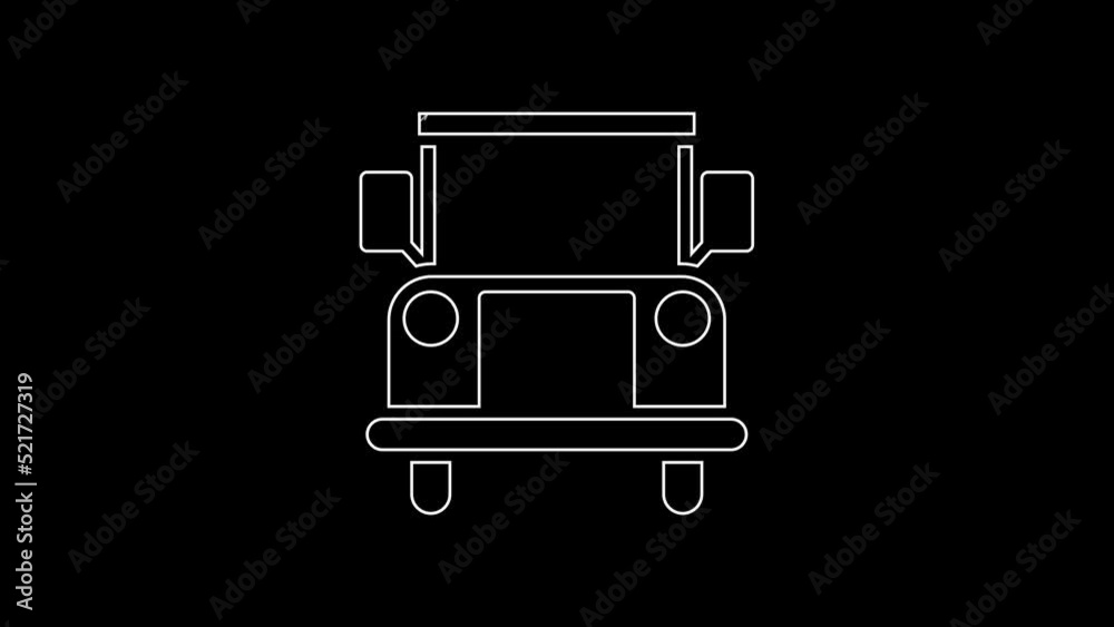 White line School Bus icon isolated on black background. Public transportation symbol. 4K Video motion graphic animation White line School Bus icon isolated on black background. Public transportation symbol. 4K Video motion graphic animation