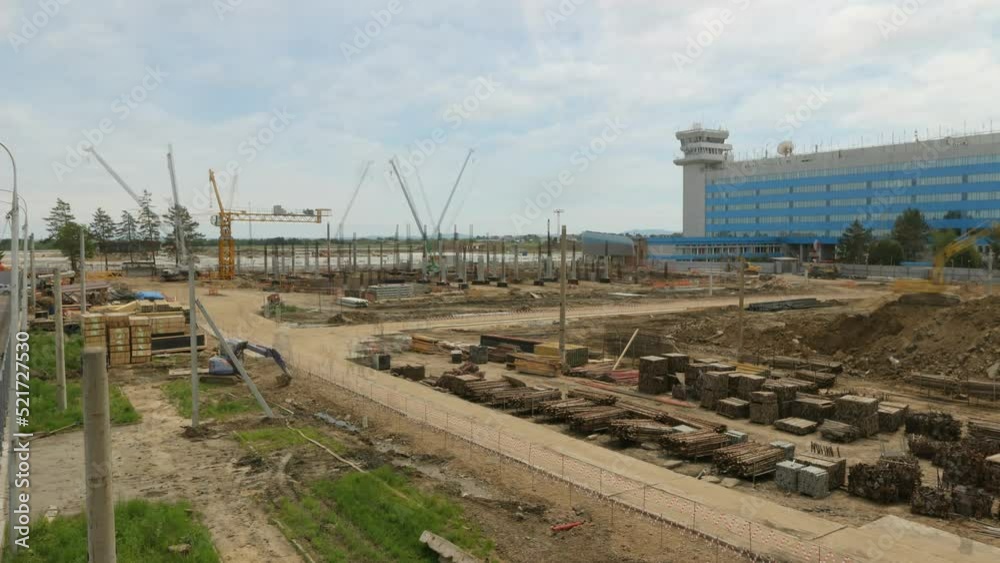 Timelapse of construction site of contemporary public building through year. New entertainment center in urban district. Architectural development Timelapse of construction site of contemporary public building through year. New entertainment center in urban district. Architectural development