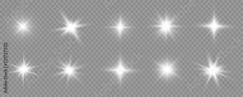 Glow bright light star, white sun rays, sunshine.