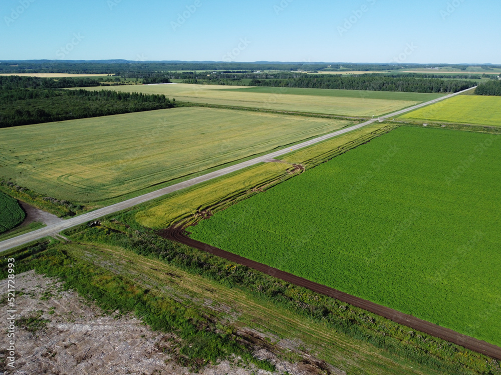 Drone view of farmland in Northern Ontario