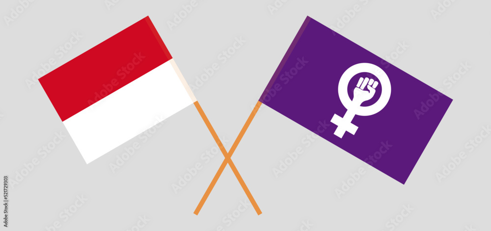 Crossed flags of Monaco and Feminism. Official colors. Correct proportion Crossed flags of Monaco and Feminism. Official colors. Correct proportion