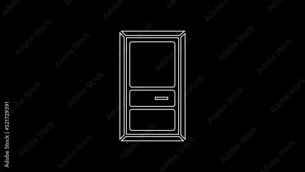 White line Closed door icon isolated on black background. 4K Video motion graphic animation