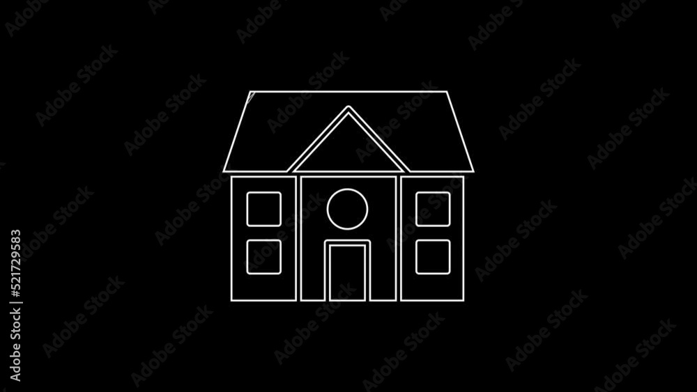 White line House icon isolated on black background. Home symbol. 4K Video motion graphic animation White line House icon isolated on black background. Home symbol. 4K Video motion graphic animation