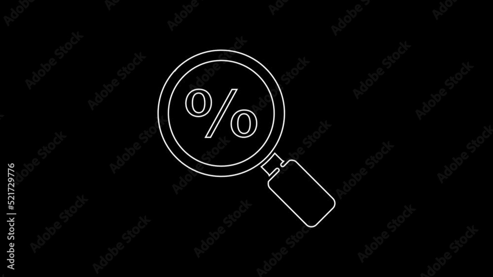White line Magnifying glass with percent icon isolated on black background. Discount offers searching. Search for discount sale sign. 4K Video motion graphic animation White line Magnifying glass with percent icon isolated on black background. Discount offers searching. Search for discount sale sign. 4K Video motion graphic animation