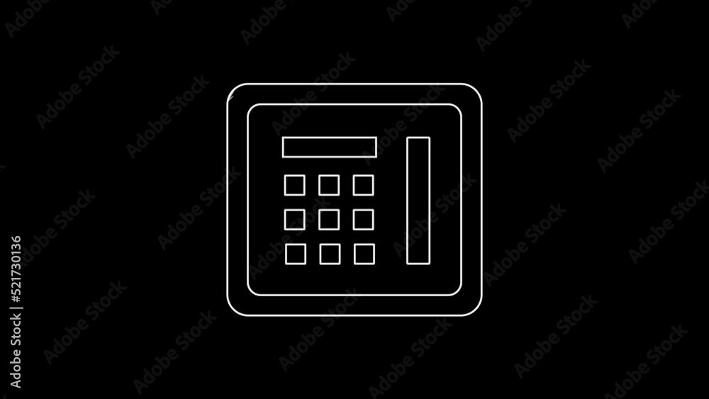 White line Safe icon isolated on black background. The door safe a bank vault with a combination lock. Reliable Data Protection. 4K Video motion graphic animation White line Safe icon isolated on black background. The door safe a bank vault with a combination lock. Reliable Data Protection. 4K Video motion graphic animation
