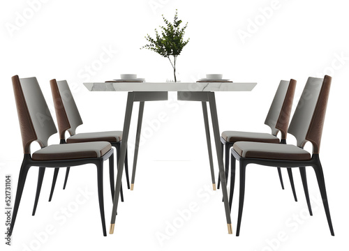 Luxury black dining table set on transparent background. png. 3d rendering