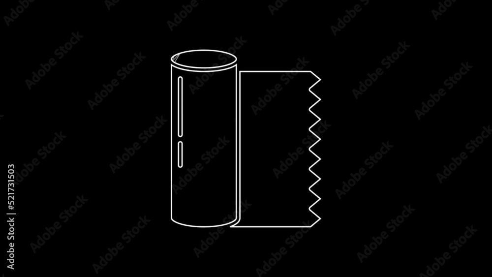 White line Textile fabric roll icon isolated on black background. Roll, mat, rug, cloth, carpet or paper roll icon. 4K Video motion graphic animation White line Textile fabric roll icon isolated on black background. Roll, mat, rug, cloth, carpet or paper roll icon. 4K Video motion graphic animation