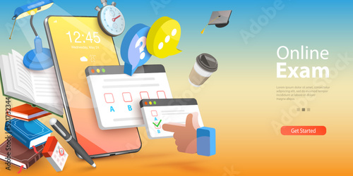 3D Vector Conceptual Illustration of Online Exam, Digital Survey Service