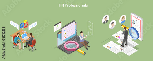 3D Isometric Flat Vector Conceptual Illustration of HR Professionals, Recruiting Agency or Headhunting Company