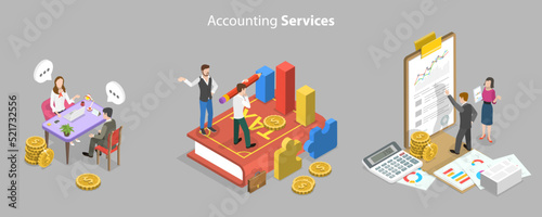 Fototapeta Naklejka Na Ścianę i Meble -  3D Isometric Flat Vector Conceptual Illustration of Accounting Services, Budget Planning, Financial Administration