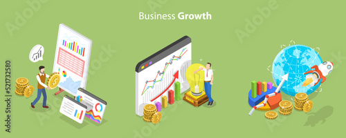 3D Isometric Flat Vector Conceptual Illustration of Business Growth, Online Trading Technologies