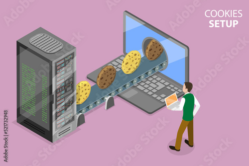 3D Isometric Flat Vector Conceptual Illustration of Cookies Setup, Online Behavior Monitoring