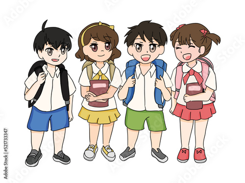 illustration of children's character going to school