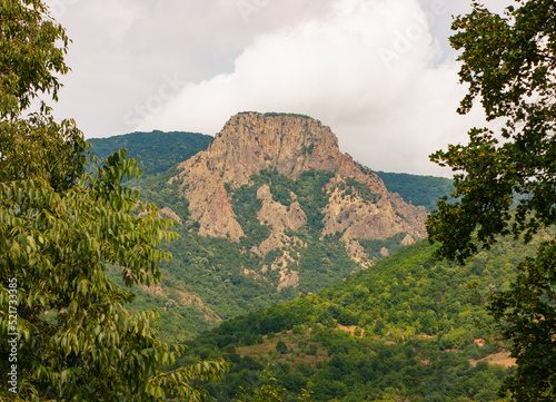 Treskavac Mountain at Lepenski Vir prehistoric archaeological site in Serbia. This is a distant view of the mountain that comes down to the Danube River.