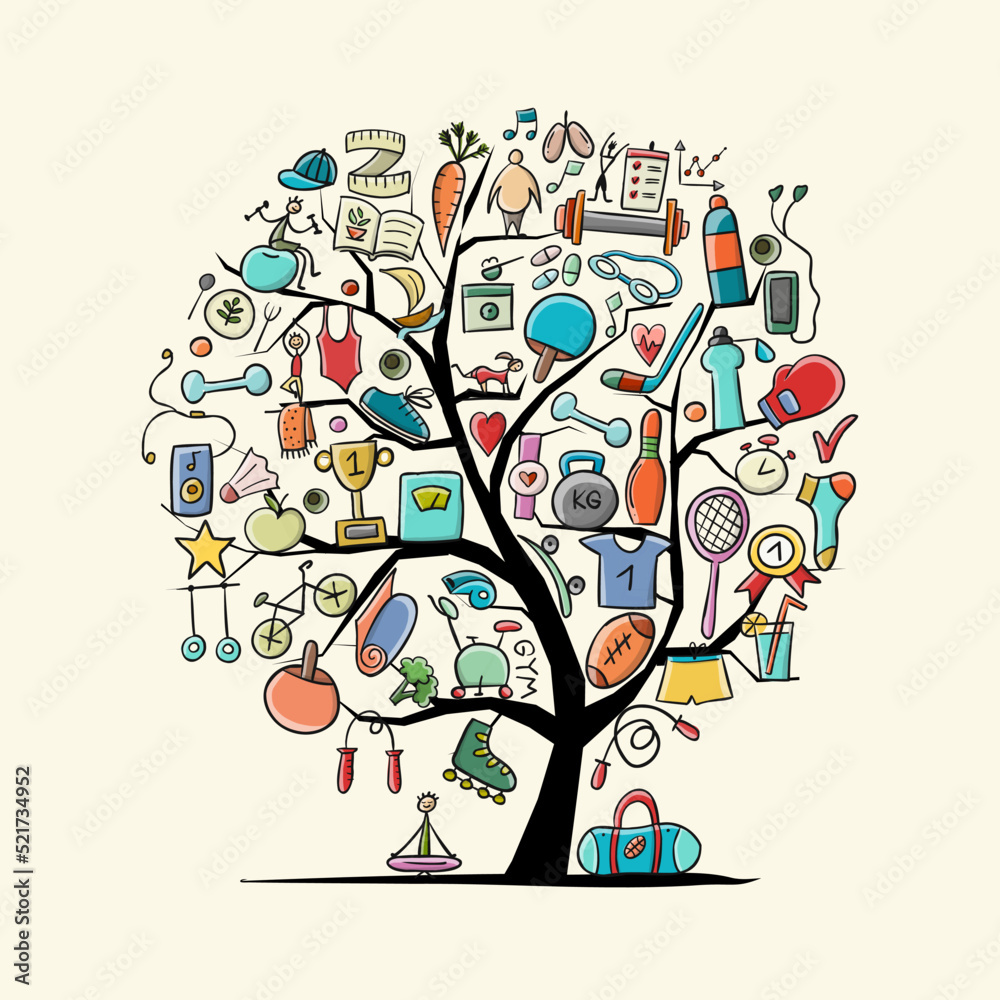Obraz premium Healthy Lifestyle. Concept Tree Logo. Sport and activity. Fintess design elements. Vector illustration