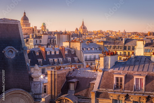 Obraz na płótnie Pantheon and quarter latin parisian roofs at golden sunrise Paris, France w salonie