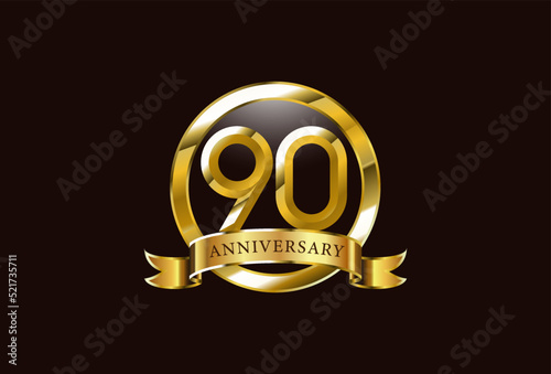 90 year anniversary number logo design with golden circle style