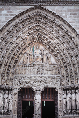 Notre Dame of Paris last judgment ornate facade details, France