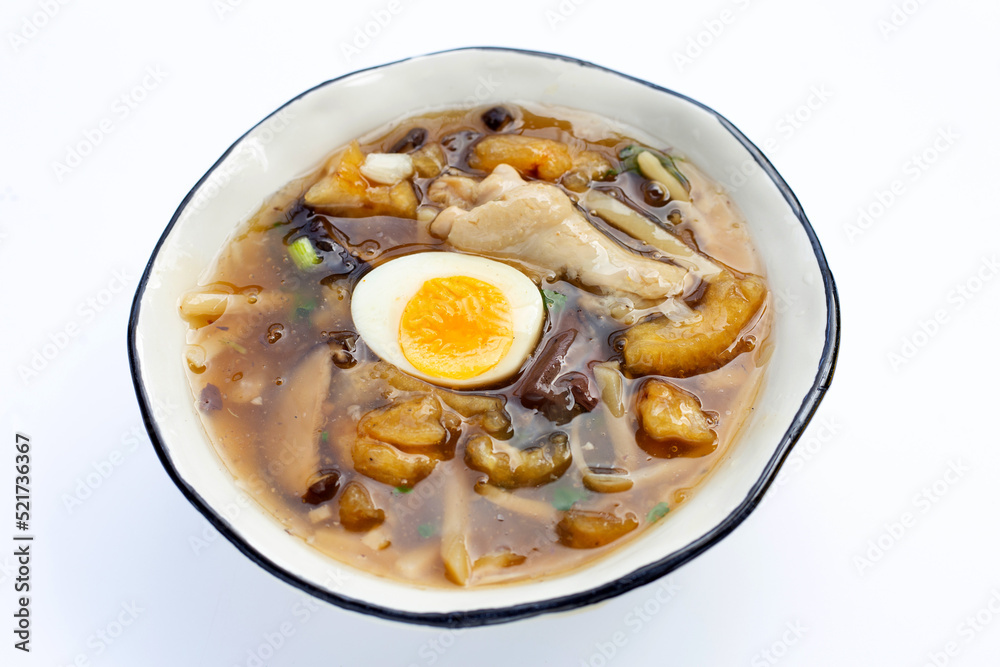 Fish maw soup on white background.