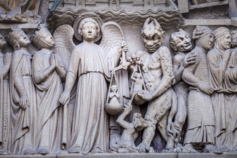 Archangel Michael and Satan Last Judgment, Notre Dame of Paris detais