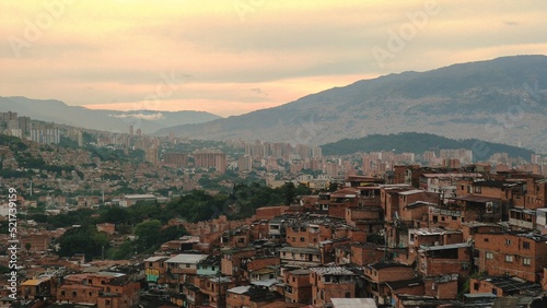 Panorama of Medellin by dusk, from Comuna 13, Antioquia, Colombia. © Bruno