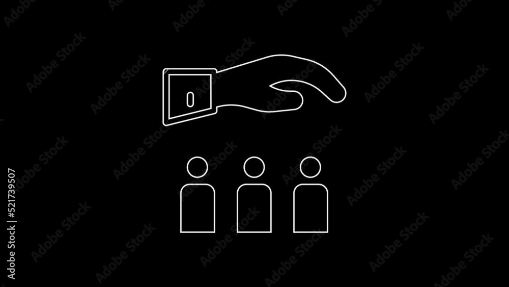 White line Boss with employee icon isolated on black background. 4K Video motion graphic animation White line Boss with employee icon isolated on black background. 4K Video motion graphic animation